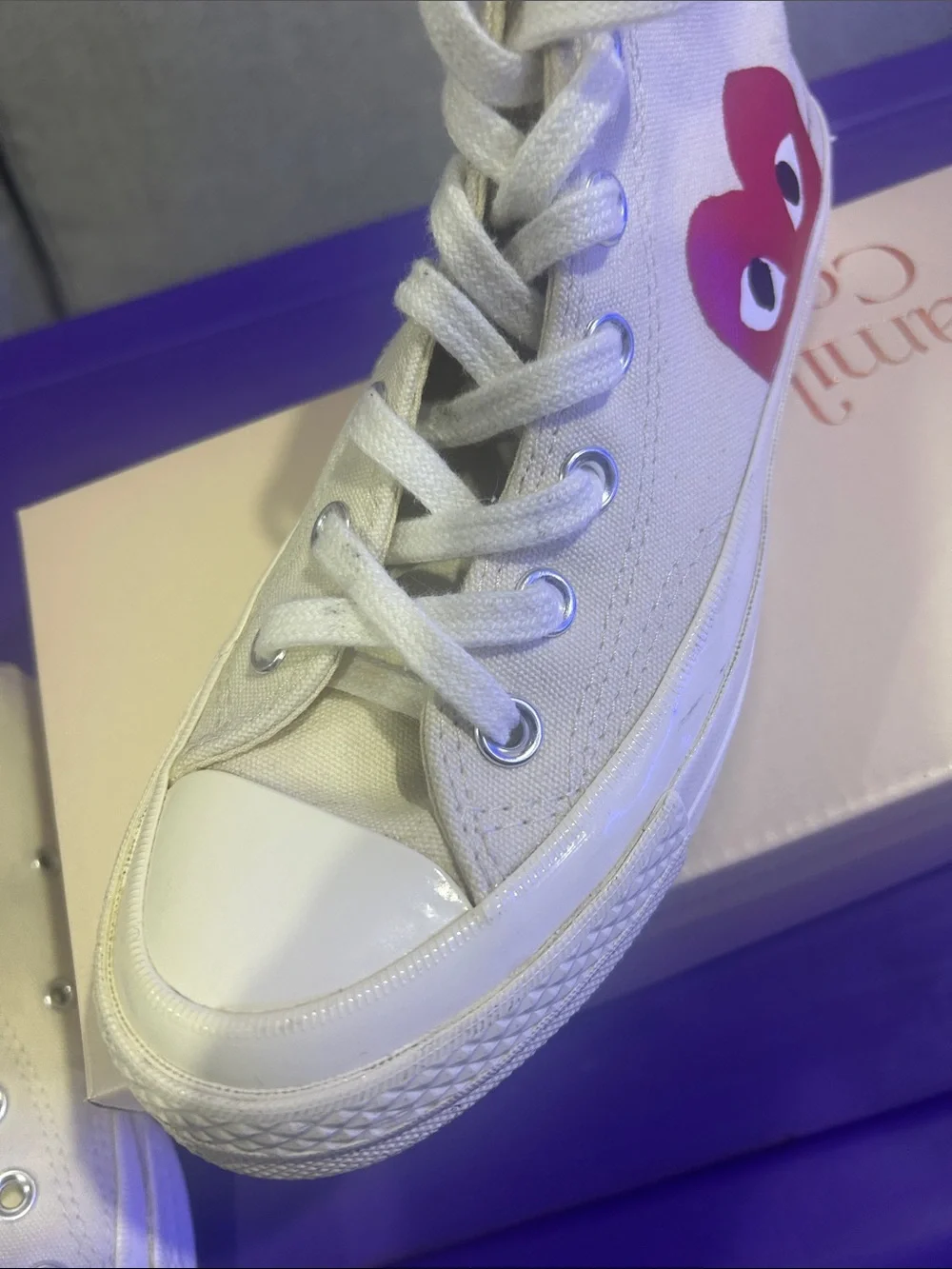 Converse Cream High-Top Sneakers with Red Heart Graphic